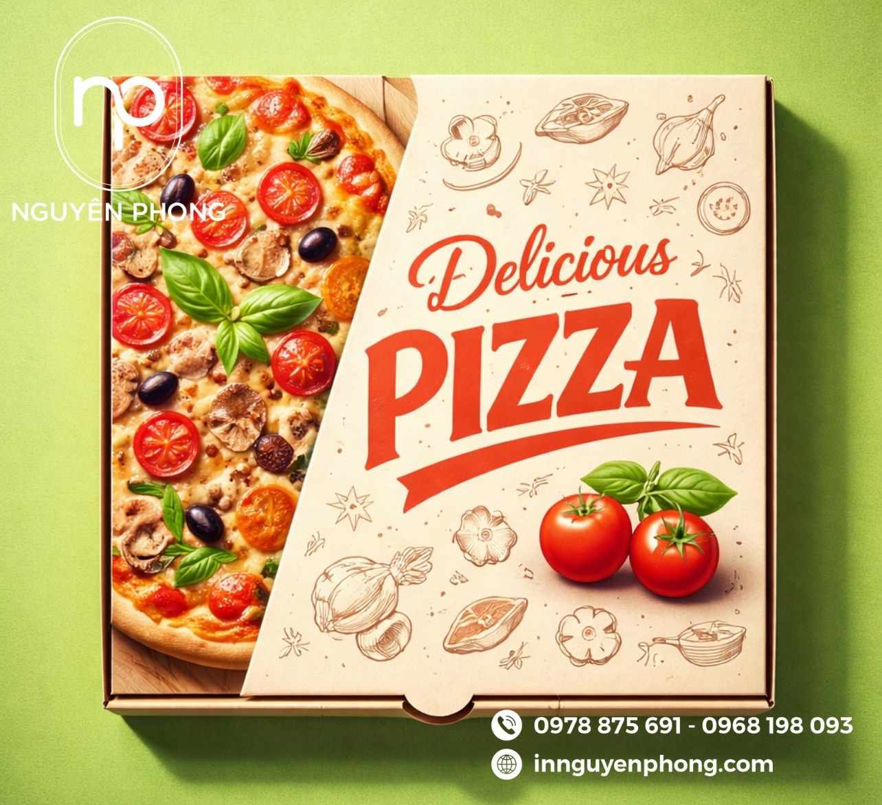 Mẫu in hộp bánh pizza thương hiệu 